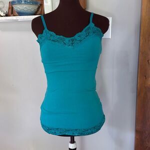 Y2K lace trim tank top women’s size large teal green Bella Swan Gossip girls